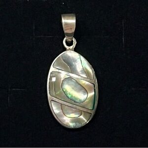 Vintage Sterling Silver Abalone Inlay Oval Pendant